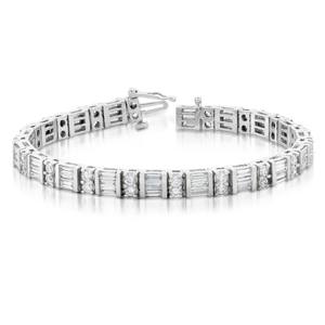 Bracelet tennis en or 14 carats, style double rond et baguette - Product Image 1