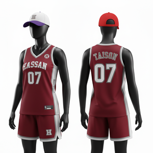 Uniforme de basket-ball pour femme en polyester respirant GSM, coupe ajustée, rouge, bleu marine, blanc, panneaux contrastés, logo thermocollé. - Product Image 3