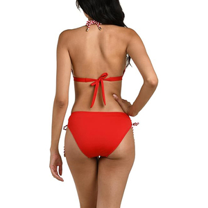 Red Hibiscus Floral <b>Plus</b> <b>Size</b> Women's Halter <b>Bikini</b> <b>Set</b> Braided Straps High Waist Bottom Crop Top UV Protection Breathable - Product Image 2