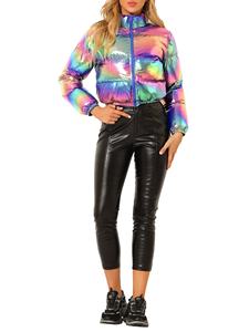 Ladies Denim <b>Bomber</b> <b>Jacket</b>-Warm Windbreaker Breathable High Quality Polyester Filled Cotton Lining Stand Collar Cropped Design - Product Image 5