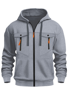 Sweat-shirt gris à capuche zippé pour homme, 100 % coton French Terry, coupe décontractée, motif cœur printanier, écologique, avec poches - Product Image 1