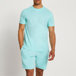 Ensemble deux pièces décontracté d'été pour homme Econex Sports, chemise en coton tricoté et short respirant avec imprimé lettres, style streetwear sans couture - Product Image 1