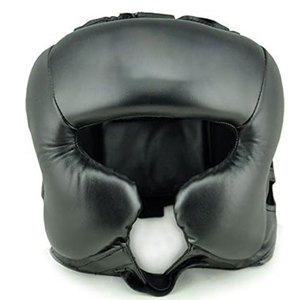 Black PU Leather <b>Boxing</b> Head Guard with Buckle Closure for Adults Unisex Protective Gear Solid Color Universal Use - Product Image 1
