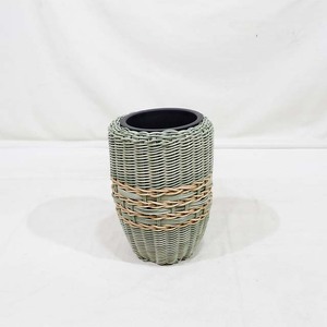 Vase en plastique à motif tressé circulaire, très vendu, pour plantes d'intérieur, style minimaliste, gris et tons naturels - Product Image 3
