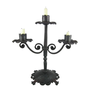 Antique bronze-finished baroque pillar candle holder featuring ornate floral carvings, available at wholesale price. - Product Image 3