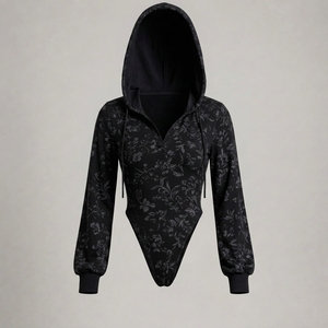 Combinaison décontractée à taille haute pour femme, personnalisée, douce, extensible, à capuche, à manches longues, à motifs, coupe confortable - Product Image 6