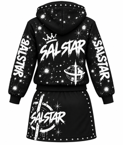 Women’s <b>Black</b> Rhinestone Hoodie <b>Skirt</b> Set Custom Graphic Pullover Hoodie & Mini <b>Skirt</b> 2-Piece Streetwear Tracksuit Set - Product Image 4