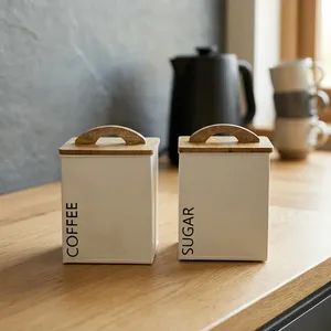 Juego de Recipientes de Cocina de Hierro con Tapas de Bambú, 2 Piezas, para Almacenar Café y Azúcar - Product Image 2