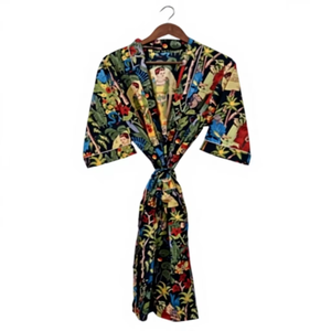 Indian Handmade 100% Cotton Kimono Dress Floral Print Bikini Wrap Casual Sleepwear for Women for Autumn Spring <b>Beach</b> Vacation - Product Image 1