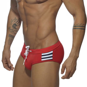 Shorts de bain mi-longs décontractés pour hommes adultes, taille élastique, couleur rouge unie, écologiques, 100 % polyester, pour l'été et le surf - Product Image 5