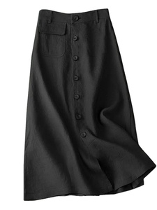 Jupes mi-longues élégantes en coton jupe boutonnée décontractée femmes taille haute 2025 été tempérament solide - Product Image 4