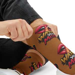 Custom Designs Printed Crew <b>Socks</b> Men's Digital Print Brown Red Lips Pattern Breathable Knitted Summer Daily Wear - Product Image 5