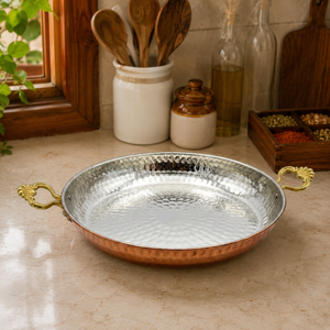 Hammered Brass Fry <b>Pan</b> with <b>Handle</b> | Premium Brass Skillet for Cooking | Traditional Indian Frying <b>Pan</b> | Heavy Duty Kitchen Cook - Product Image 3