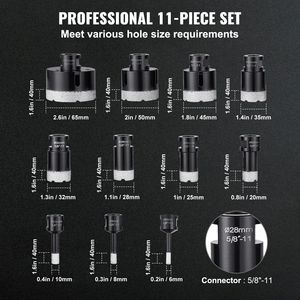 Set di Punte Diamantate per Trapano 11 Pezzi 6/8/10/20/25/28/32/35/45/50/65mm, Kit Fresa a Tazza Diamantata 5/8\" con 11 Connettori per Muratura e Calcestruzzo - Product Image 3