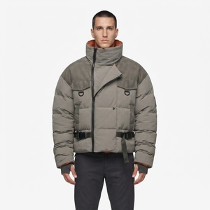 OEM Custom Windproof Water-resistant Sustainable Brutalist <b>Puffer</b> <b>Jacket</b> Men Heavyweight Crinkle Nylon Canvas <b>Cropped</b> Winter - Product Image 1