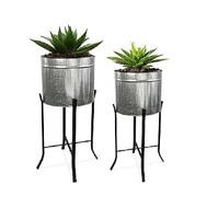 Jardinière galvanisée très tendance pour la maison, l'hôtel, le bureau, le jardin - Ensemble de 2 jardinières galvanisées pour la décoration au sol et l'utilisation en jardin