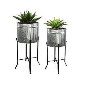 Macetero Galvanizado de Alta Gama para Hogar, Hotel, Oficina, Jardín, Juego de 2 Maceteros Galvanizados para Decoración de Suelos y Uso en Jardín - Product Image 6