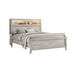 Cama de Madera Contemporánea de 1 Pieza, Tamaño Queen, con Cabecera y Estantes, Acabado Blanco Claro, Muebles Contemporáneos - Product Image 4