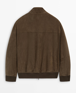 Chaqueta Bomber de Poliéster Marrón para Hombre, con Cierre, Cuello Camisero, Estilo Urbano, Transpirable, Diseño Sólido con Cremallera Frontal - Product Image 2