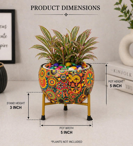 Maceta de Latón Hecha a Mano con Técnica Meenakari, Maceta Decorativa Tradicional India de Metal para Plantas de Interior y Exterior, Hogar, Jardín y Sala de Estar - Product Image 2