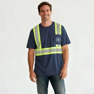 เสื้อยืดทำงานแบบสะท้อนแสงสำหรับผู้ชาย ANSI Class พร้อมกระเป๋าสะท้อนแสงสีเทาขนาด 5 ซม. แขนสั้น - Product Image 4