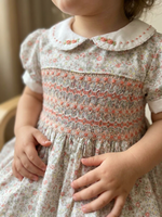 Vestido de Verano para Niñas, Diseño Personalizado OEM ODM, Estilo Línea A, Algodón, Estampado Floral, Hecho a Mano, con Pliegues, Cuello Peter Pan, Estilo Puff, Largo hasta la Rodilla