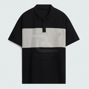 เสื้อโปโลถักผู้ชาย แขนสั้น ทรงหลวม สีตัดต่อ ลายวาฟเฟิล สินค้าขายส่ง OEM D2C - Product Image 2