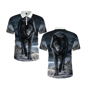 Polo pour homme avec impression 3D de loup noir par sublimation |   T-shirt à col zippé à imprimé animalier Midnight Predator |   Haut décontracté style streetwear - Product Image 2