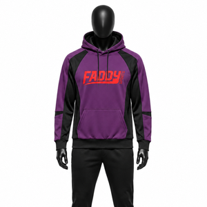 Sweat à capuche de sport personnalisé pour homme, violet et noir, avec empiècements en maille, pull-over athlétique pour la gym, vêtement d'entraînement, vente en gros, streetwear, haut - Product Image 1