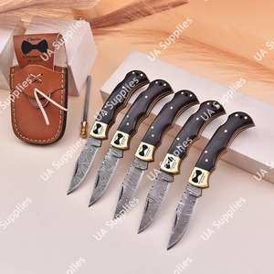 มีดพับดามัสกัสทำมือสั่งทำพิเศษ ด้ามจับตามหลักสรีรศาสตร์ พร้อมซองหนัง สำหรับยุทธวิธี พกพาสะดวก ใช้ล่าสัตว์ MOQ ต่ำ ขายตรงจากโรงงาน - Product Image 2