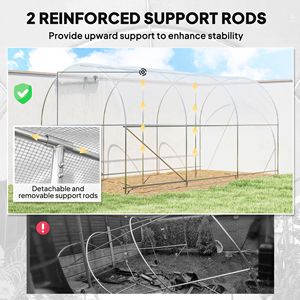 Serra a tunnel bianca 14.6 X6.5 X6.6 con 2 aste di supporto e porta in rete avvolgibile con cerniera per giardini - Product Image 4