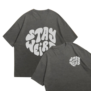 Camiseta Negra Oversize de Punto con Estampado 'Stay Weird' en Relieve para Hombre, Estilo Casual de Manga Corta y Cuello Redondo, Estilo Urbano - Product Image 4