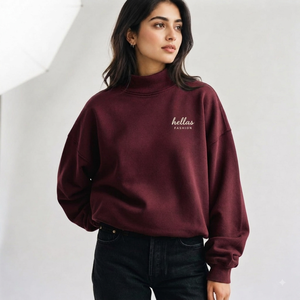 Sudadera de Cuello Alto de Felpa de Algodón Premium para Mujer, Ligera, Informal, con Puños Acanalados, Diseño Personalizado, Fábrica de Ropa OEM ODM - Product Image 1