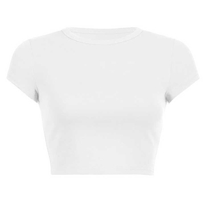 Women's White Cropped T-Shirt Short Sleeve O-Neck Solid Color Casual Style All Seasons Knitted Fabric - Product Image 1