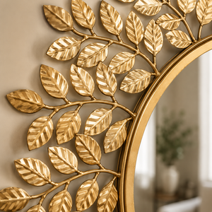 Luxury Gold Leaf Round <b>Wall</b> <b>Mirror</b> Botanical Metal Frame Decorative Living Room Bedroom Home Decor Accent <b>Mirror</b> - Product Image 4