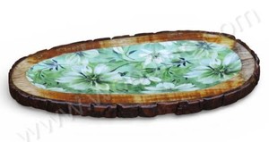 Plateau à gâteau en bois fait main, plateau floral ovale, plateau de présentation décoratif, plateau de service pour mariage, fête, décoration de la maison, plateau en bois - Product Image 2