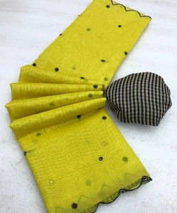 Sari traditionnel en lin et coton doux pour femmes KV, collection été, imprimé numérique - Product Image 1