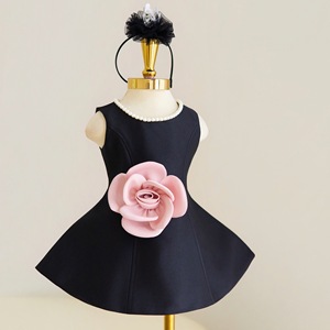 Robe de soirée sans manches pour filles, coupe trapèze, avec col rond perlé et élégante décoration florale 3D à la taille, idéale pour les occasions spéciales - Product Image 4