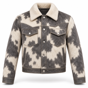 Chaqueta Vaquera Personalizada para Hombre, Color Gris Humo, con Pelo de Vaca, Cuello en V, Estilo Vaquero, Fabricante y Proveedor Mayorista OEM, Premium - Product Image 1