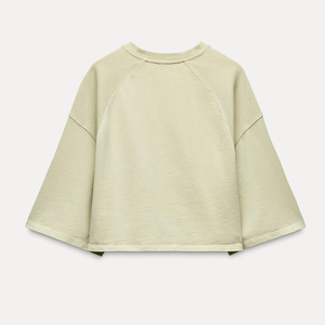 Women's 2 Piece <b>Knitted</b> Shorts <b>Set</b> Loose Fit Casual Top With Logo Print Mandarin Collar Three Quarter Sleeve Above Knee Length - Product Image 2