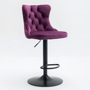 Modern Upholstered <b>Bar</b> <b>Stools</b> with Swivel Velvet Seat <b>Adjustable</b> 25 33 Inch Height 17.7 Inch Base Comfortable Backrest - Product Image 3