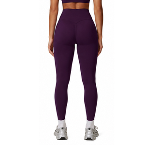 Legging de yoga couleur unie taille haute à compression ventre plat, respirant, en Spandex/Nylon, prix de gros - Product Image 3