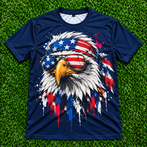 <span class=keywords><strong>T</strong></span>-<span class=keywords><strong>shirt</strong></span> à manches courtes et col rond bleu marine pour hommes, avec drapeau américain, <span class=keywords><strong>bandeau</strong></span>, lunettes de soleil, imprimé graphique 3D - Product Image 1