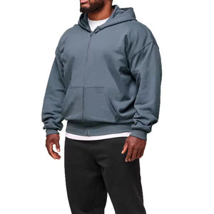 OEM ODM Sweat à capuche pour homme d'hiver, brodé, style américain, couleur unie, en polaire épaissi, zippé, coupe oversize à épaules tombantes, style streetwear décontracté - Product Image 3