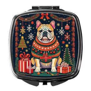 Espejo de maquillaje de mano plegable compacto Bulldog inglés espejo de viaje decorativo de Navidad regalo para mujeres y niñas - Product Image 1