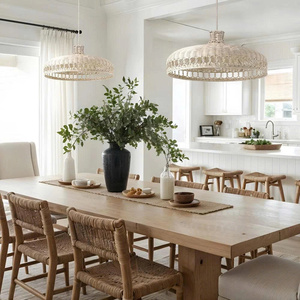 Lámpara Colgante Ancha de Ratán Natural Sunrise Halo con Diseño Tejido en Capas, Iluminación de Techo Hecha a Mano, Decoración para Cocina y Comedor - Product Image 3