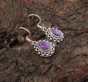 Purple Turquoise <b>Sterling</b> <b>Silver</b> <b>Drop</b> <b>Earrings</b> Handmade Lightweight Luxury Women's Fashion Jewelry Wholesale - Product Image 1