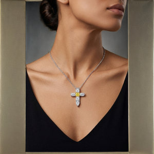 Colgante de Cruz de Oro Blanco para Mujer con Piedras de Diamante, Acabado en Oro y Plata de Dos Tonos, Certificado IGI, Joyería Fina de 18K, 24.80MM, 3gm - Product Image 1