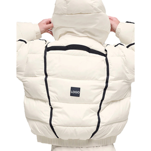 Veste matelassée tendance pour femme, couleur crème, col montant, manches longues, fermeture éclair, manteau d'hiver chaud, couleur unie, bordure contrastée - Product Image 4