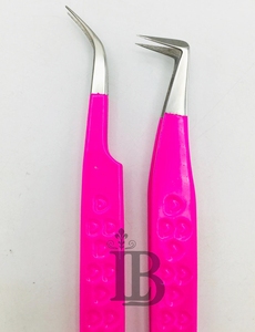 Hot Pink Tweezers Stainless Steel Eyelash Extensions Tweezers Purple Color Tweezers 45 Degree Boot Volume Eyelash Tweezers - Product Image 6